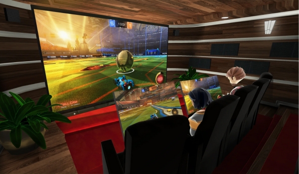 Two users in VR playing with Big Screen VR
